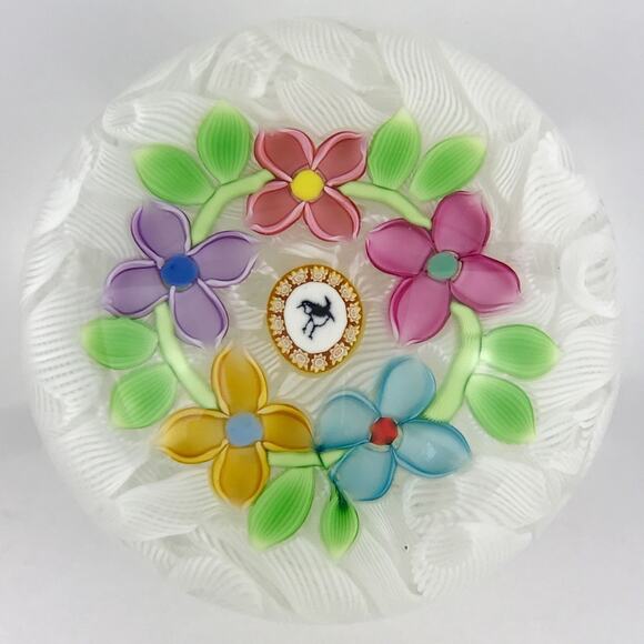 Perthshire PP47 1997 Lampwork Flower Wren Bird Picture Cane Lace LE Paperweight - Picture 1 of 11